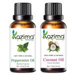 KAZIMA Combo Of Peppermint Essential Oil And Coconut Carrier Oil Dandruff Control, Headache, Cold and Cough, 15 ml Each (Combo Of 2)