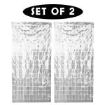 BLODLE Silver Square Box Foil Curtains, 2 Pack Silver Box Party Foil Curtains, Metallic Backdrop Streamer for Baby Shower, Party Birthday - (Pack of 2 Pcs)