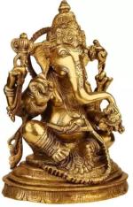 Brassaura Brass Ganesha Idol For Home Decor OffIce Corporate Gift Showpiece Glossy Decorative Showpiece - 27.9 cm (Brass, Gold)