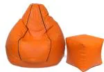 Autarky Leatherette Tear Drop Shape Classic Bean Bag Filled with Beans/Fillers (XXL, Orange with Black Piping)