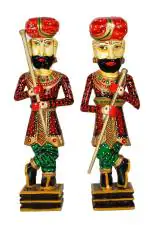 Wooden Palm Pair of Rajasthani Darban Statues Multicolor Wood Decorative Showpieces 76.2 x 17 x 13 cm (Pack of 2)