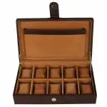 Leather World 10 Slots PU Leather Men Watch Box Display Organizer Case Women Storage Jewellery - Brown