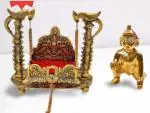 LETNIX Multicolor Metal Laddu Gopal, Shree Krishana, Kanha Ji Jhula With Ladoo Gopal Ji, Krishna Jhula Decorative Showpiece 7 Cm