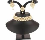 Gyaan Jewels Handmade Gold Plated Brass Necklace, Earring and Maang Tikka Set White (Women, Girls) Free Size