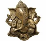 Idol Collections Gold Brass Lord Ganesha Wall Hanging Flat Statue, 8.2 Inch