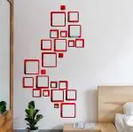 Look Decor Square Red 3D Acrylic Mirror Wall Sticker (Pack Of 24)