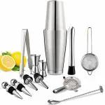 finality Bar Tools Set, Wine Stopper, Muddler, Boston Shaker, Strainer, Japanese Jigger, Bar Spoon Bottle Opener, Pourer Spouts Gift Set
