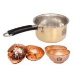 ROYALSTUFFS Copper Serveware 4 Bowl, 1 Brass Sauce Pan for Indian Food, Gift, Good for Health