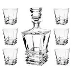Binzo Transparent Glass Whiskey Wine Decanter With Glasses And Stopper (Set Of 1)