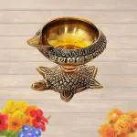 pujaNpujari Brass Kuber Diyas Oil Lamps on Turtle Stand for Puja Room Decoration and Diwali Festival
