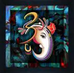 saf Modern Ganesha Digital Reprint 12 inch x 12 inch Painting (With Frame)