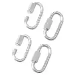 REZNOR Heavy Duty Oval Shape Stainless Steel Screw Link Snap Hook Carabiner/Hook Swing Connector Multipurpose, SnapHook for Weight-Lifting Mountain Swinging Climbing Gym Silver (Pack of 4)