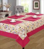 SHADES OF LIFE Pink Floral Cotton 8 Seater Dining Table Cover (60 x 108 inch)
