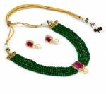 Gyaan Jewels Handmade Gold Plated Alloy Earring and Necklace Set Green, Maroon (Girls, Women) (Pack of 1) Free Size