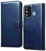 AmericHome Itel A27, A551L Blue Artificial Leather Mobile Flip Cover