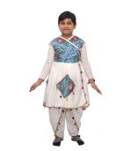Kaku Fancy Dresses Indian State Gujrati Dance Costume for Kids Navratri Dress Garba Kediyu Dandiya Dress Dance Costume for Boys - Cream, 5-6 Years