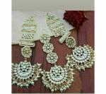 Gyaan Jewels Handmade Gold Plated Brass Earring and Maang Tikka Set White (Girls, Women) Free Size