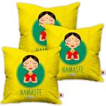 Indigifts Diwali Decoration Items Namaste Quote Yellow Cushion Cover 16