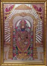 Gugan's Lord Tirupati Balaji Engineered Wood Religious Photo Frame For Pooja | Color - Gold (13x9 inches) | Lord Venkateswara Swamy Wall Painting Frame For Worship, Pooja Room, Mandir, Temple