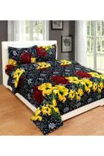 A11 M@LL 180 TC Black Floral Cotton Fitted Double Flat Bedsheet (Pack of 1)