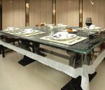 FOHOGO Premium PVC Aqua Table Cover with White Lace with Laminated Design Border Transparent 6 Seater Big or 8 Seater Small Dinning Table Cover Waterproof (Polyvinyl Chloride (PVC), 60