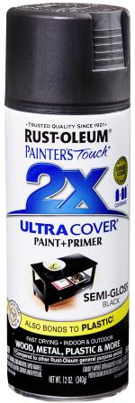 Rust-Oleum Painter's Touch 249061 Ultra Cover 2x Spray Paint Semi-Gloss Black, 340 grams