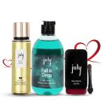 July Luxurious Bath & Beauty Gift Hamper For Women - Fall in Deep Body Wash 300ml, Sun Kiss Body Mist 150ml, Very Cherry Lip Tint 10g | Spring Dew Technology | Natural Ingredients | IFRA Certified