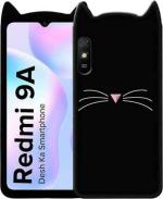 UNILORD Redmi 9A Black Rubber Screen Protector 3D Cat Kitty Girls Back Case Cover
