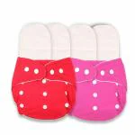 Deedry Oeko-Tex Certified Unisex Baby Cloth Diapers Washable & Reusable Diapers with Adjustable Snap Buttons| 3 Months- 3 Years (Pack of 2(Pink & Red with 4 insert) )