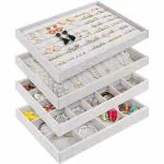 KATHIYAWADI 4 Pc Velvet Jewelry Organizer Tray, For Drawer, Jewelry Storage, Display Trays Showcase For Dresser Insert, Earring Bracelet Necklace Ring Holder, Grey Brand: KIRMIT