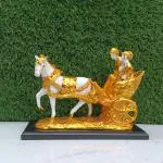 LETS CATCH UPP Gold Plated Resin Romantic Couple in Horse Chariot | 11x10 Inch Decorative Showpiece | Horse Cart Statue for Interior Home Decor