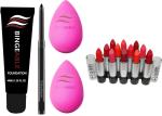 BINGEABLE Foundation Kajal With 2 Powder Puff And Black 12 Super Matte Mix Lipsticks (Set Of 5)
