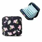 House of Quirk Sanitary Napkin Storage Bag, Menstrual Pad Bag with Zipper, Napkin Storage for Purse, First Period Kit for Teens Girls, Storing Sanitary Pads for Women (Dark Blue Flamingo)