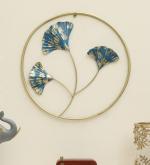 Vedas Norte Leaf Leaf Wall Hanging Decor with Round Frame, Gold Metal Wall Art for Living Room, Office, Home, Hotel (18 inch * 18 inch)