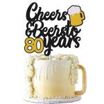 Festiko 80th Birthday Cake Topper Cheers To 80 Years Decor For Men Women Him Her Happy 80th Birthday Wedding Anniversary Party Supplies Black Glitter Decorations