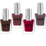 JUICE ONE COAT NAIL PAINT COMBO WOODLAND BROWN - 35, CARNATION PINK - 47, RED CURRENT - 49, WALNUT WOOD - 56 LONG LASTING 11ML EACH PACK OF 4