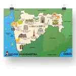 Ekdali Multicolor Explore Maharashtra Map Famous Tourist Places Like Monuments, Fruits, Landmark,Animals & Lakes 12 x 19 Inch