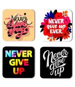 Whats Your Kick Positive Thinking Never Give Up Quotes And Different Design Printed Set of 4 Coaster With Metal Stand