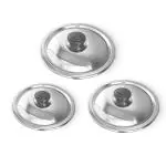 Kitchen Expert Stainless Steel Lids For Utensils | Set Of 3 (16.5cm, 18cm & 20cm) | Suitable For Pots/Pan/Kadhai/Bowls | Multipurpose Lid With Knob | Sturdy Knob & Durable | Safe & Secure Grip