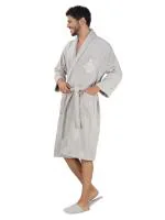 Rangoli Royal Bamboo Bathrobe for Men | Grey | Ultra-soft, Lightweight & Highly Absorbent Luxurious Bath Gown/Bath Robe for Men With Matching Slippers