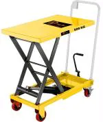 VOLTZ 500 Kg Hydraulic Lift Trolley Max. Height 1500 mm Manual Scissor Lift Table w/ 4 Wheels and Foot Pump, Elevating Hydraulic Cart for Material Handling, Yellow