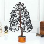 Black Tourmaline Crystal Tree Good Luck Bonsai Money Tree for Good Luck Chakra Tree Healing Crystals Gemstone Tree Health Prosperity Reiki Stones Showpiece Silver Wire, 10-12 inch