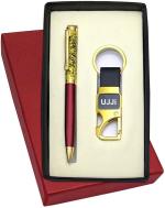 UJJi Antique Design Maroon Color Brass Pen & Key Ring