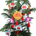 Indigifts Multicolor Wood 9 Character of Christmas Shaped Small Hanging (Merry Christmas- 1, Bells- 2, Santa- 2, Socks-2, Cherry- 2)