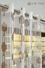 Vjk Fab Tissue Net Zigzag Tree Design Curtains For Window, Door, Poojaroom, Drawing Room, Bedroom (VJK-TS-TREE-COFFEE-9) 4x9 feet (Pack Of 2) , Coffee