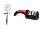 FIRST FRONT Stainless Steel SS Pizza Cutter With Stainless Steel Knife Sharpener and (Multicolour, Pack of 2)
