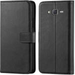 Tingtong Flip Cover Back Case for Samsung Galaxy J5 | Leather Finish | Inbuilt Stand & Pockets | Wallet Style Flip Back Case Cover for Samsung Galaxy J5 (Black)