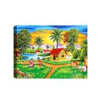 SHASWAT ART Beautiful Natural Scenery View of Village Canvas Painting with Wooden Box Frame for Living Room, Bed Room, Office, Hotels (46cm x 61cm)