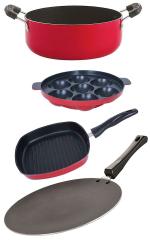 Nirlon 4 pcs of Red and Black Non-stick Kitchen Cookware Essential Set, Standard