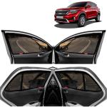 Kingsway Car Magnetic Sun Shades Curtains for Kia Seltos, Model Year : 2019 Onwards, Zips in Front Window, Color : Black, Cotton Mesh, Complete Set of 4 Piece